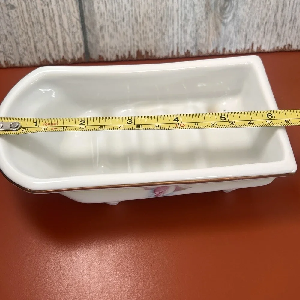 Austrian Clawfoot Bathtub Soap Dish Trinket 6in White Ceramic Floral Doll VTG